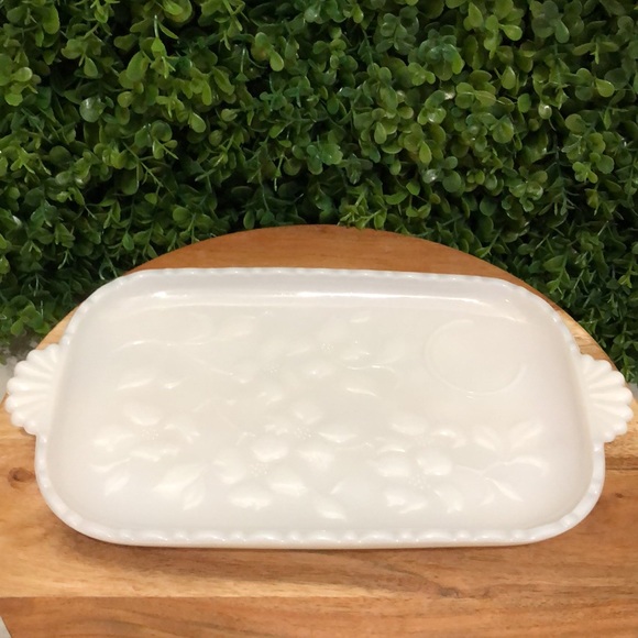 Dining Serving Glass Plate White Floral Design With Teacup Poshmark